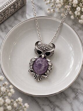 Amethyst Owl Pendant Necklace